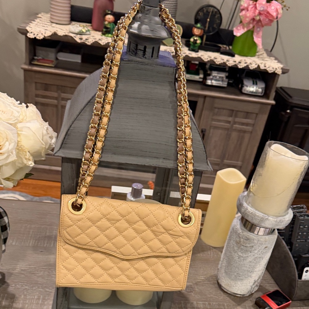 Rebecca Minkoff Beige Quilted Shoulder Bag with Gold Chain
